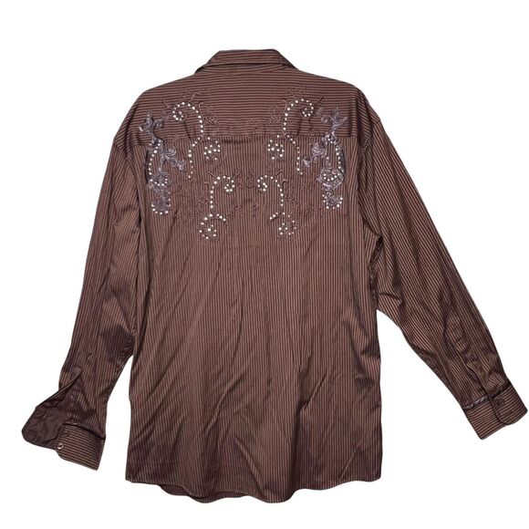 Spunky Mac Shirt Mens XL Brown Embroidered Western Pearl Snap Long Sleeve Cowboy - Picture 3 of 11